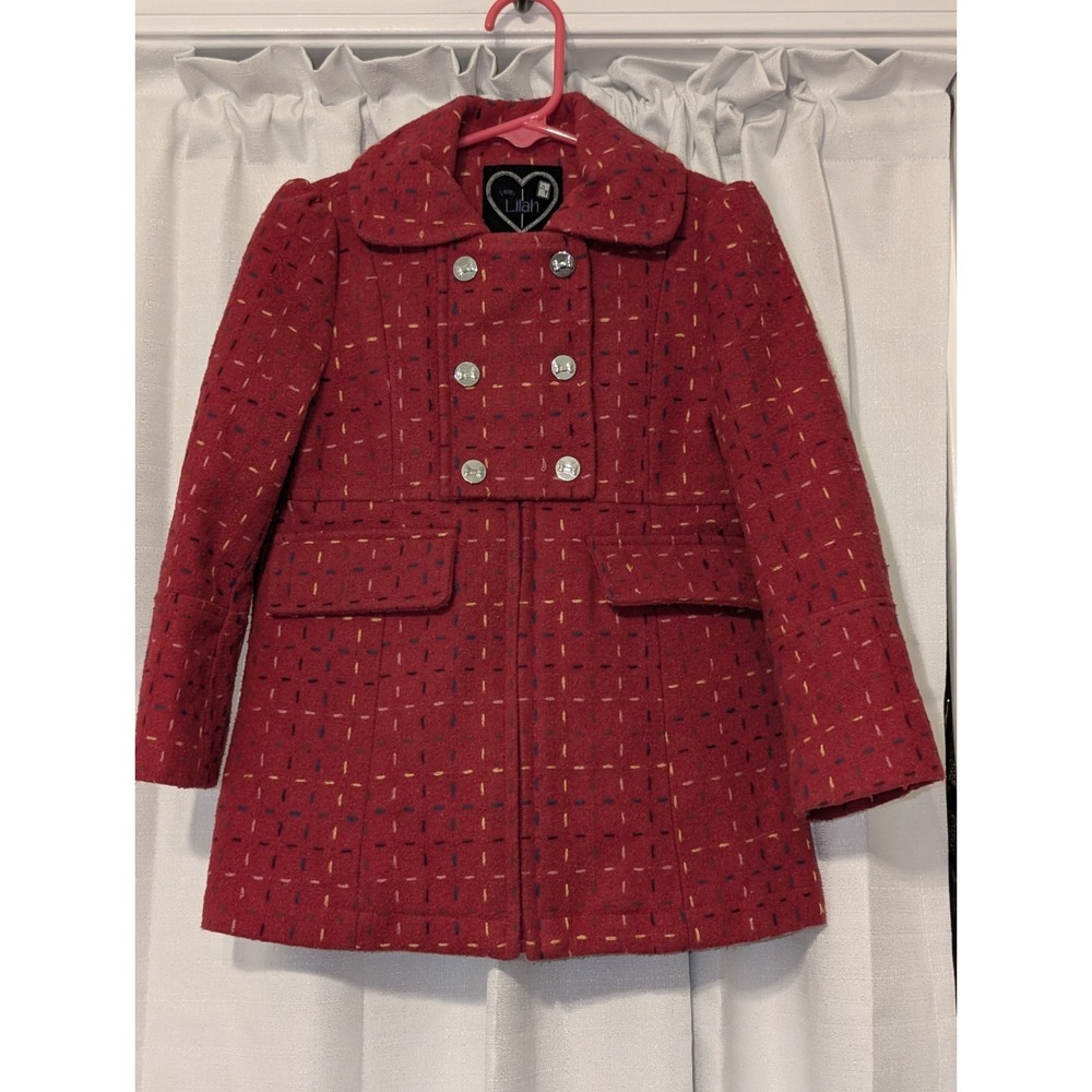 Love Lilah Girls 3T Wool Blend Dark Pink Coat With Silver Snaps